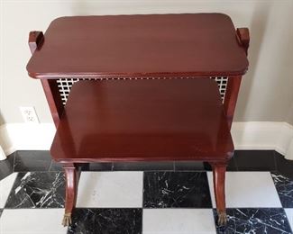 two-tiered side table with lion detail - 31" high x 27" wide x 17" deep