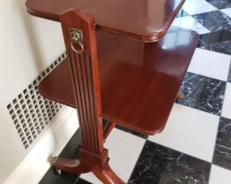 two-tiered side table with lion detail - 31" high x 27" wide x 17" deep