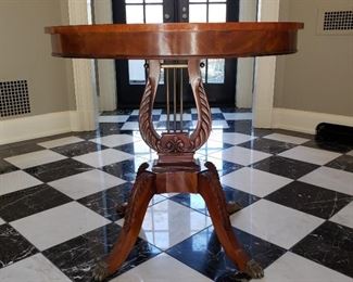 Side table with harp detail - 30" tall x 32" wide x 24" deep