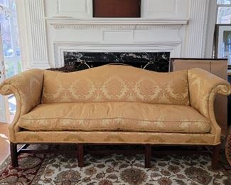Golden brocade sofa - 34" high x 81" wide x 33" deep