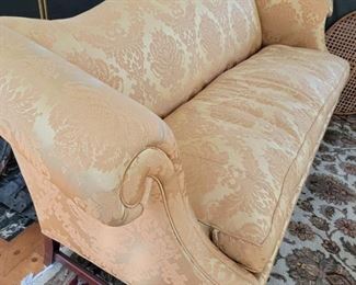 Golden brocade sofa - 34" high x 81" wide x 33" deep
