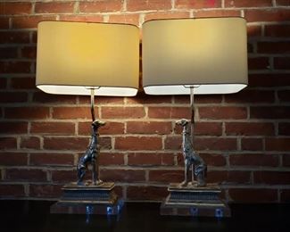 Dog lamps on plexiglass bases - 28" high