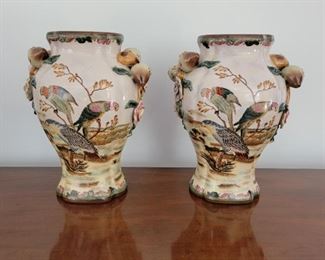 Pair of matching fruit handle vases - 14" tall x 10" wide x 8" deep