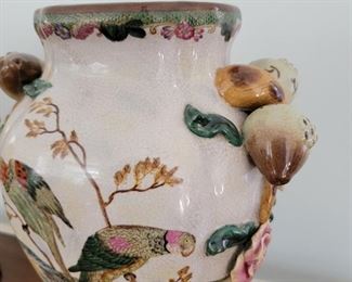 Pair of matching fruit handle vases - 14" tall x 10" wide x 8" deep