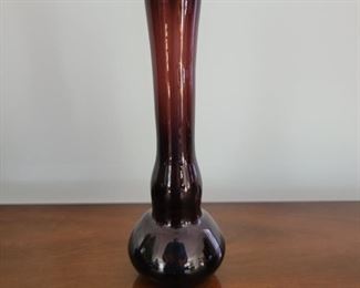 Red glass vase - 10" high