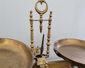 Brass balance scale - 19" tall x 24" wide x 10" deep