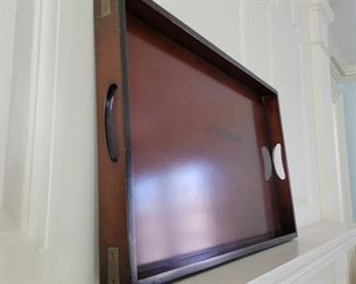 Wood tray with brass fixtures - 25" x 16"