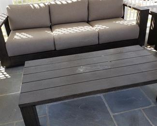 Sofa - 26" high x 91" wide x 33" deep. Coffee table is 15" tall x 55" wide x 28" deep.