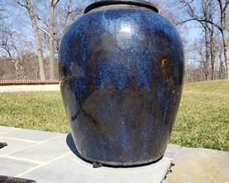Oversize blue glazed pottery planters - 29" high x 23" diameter