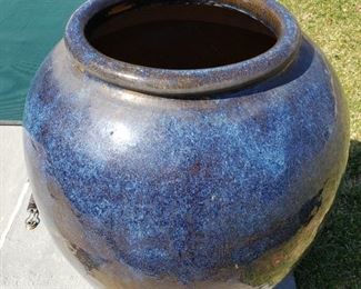 Oversize blue glazed pottery planters - 29" high x 23" diameter