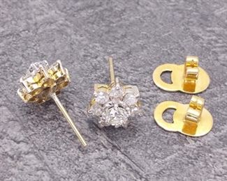 Impressive 2.00 Carat Diamond Flower Cluster Estate Earrings with Custom Backs in 14k Yellow Gold; $5,100 Retail