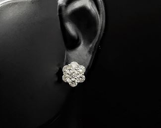 Brand New!! Enchanting and full of sparkle these Van Cleef & Arpels style earrings are very trendy! 14 Natural Diamonds are specifically selected for each earring and nestled in 18k White Gold. Earring diamond clusters like these have the look of a bigger carat weight that they really do. i.e. more bling!