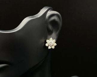 Impressive 2.00 Carat Diamond Flower Cluster Estate Earrings with Custom Backs in 14k Yellow Gold; $5,100 Retail