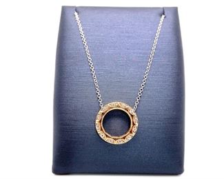 Tacori. Sparkling high grade Diamonds accentuate spectacular crescent details on a super versatile 18k Rose Gold halo necklace. The fantastic 18k White Gold chain with Tacori charm is included.