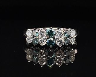 Brand New! Gorgeous treated blue and white diamonds - very clean and bright - set in a well made 14k white gold ring!