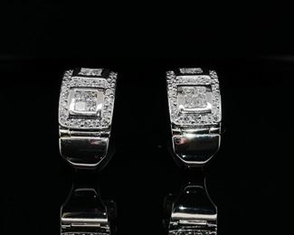 This amazing 2.00 carat well designed earring set is well made in heavy 9.10 grams of 14k white gold. The earrings come with custom backs which help stabilize the earrings. The diamonds are VS-SI / G-I. These gorgeous earrings are meant to matches the ring in the previous photo.