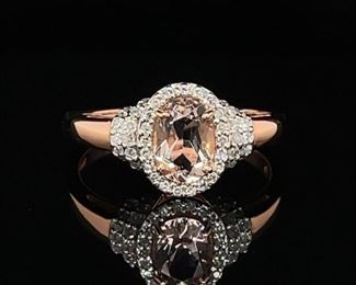 Exquisite Natural 1.52 Carat Morganite and Diamond Estate Ring in 14k Rose Gold.
