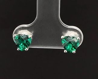 Brand New!! Do you love Spring? Quality Heart shaped Chattam Emeralds in 14k White Gold.