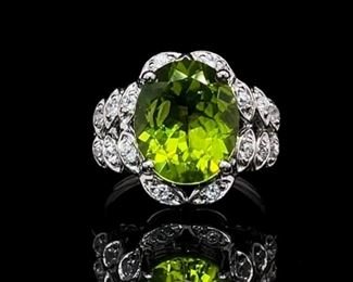 Gorgeous 4.87 Carat Peridot and White Topaz Statement Estate Ring