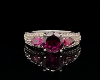 Natural, Rich Grape Garnet and Diamond Estate Ring
