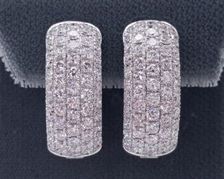 Upscale 2 1/3 Carat Diamond Pave Set Hoop Earrings in 18k White Gold; $9000 Retail