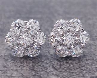 New!! 1 3/8 Carats of High Grade Diamonds in a Designer Styled Trendy Stud Earring - 18k White Gold; $7,500 Retail