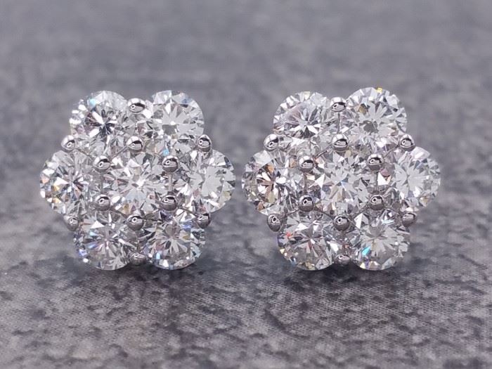 New!! 1 3/8 Carats of High Grade Diamonds in a Designer Styled Trendy Stud Earring - 18k White Gold; $7,500 Retail