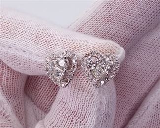 3.00 Carat Diamond Diamond Heart Shaped Cluster Earrings With Diamond Heart Halo in 14k White Gold; $6,250 Retail