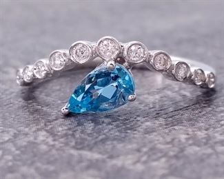 Brand New Natural Aquamarine and Diamond Ring in 14k White Gold