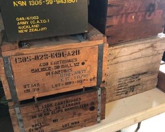 OLD AMMO BOXS.MILITARY  AND REMINGTON,PETERS AND WINCHESTER.