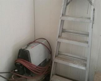 air compressor and ladder