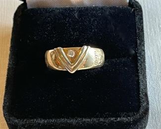 $100.00................10k Gold Diamond Ring with Mayo Emblem, Size 7 (C217)
