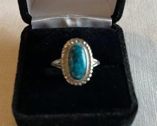 HALF OFF! $7.50 NOW, WAS $15.00.................Marked Sterling Ring but not convinced, Size 9, not real turquoise (C213)