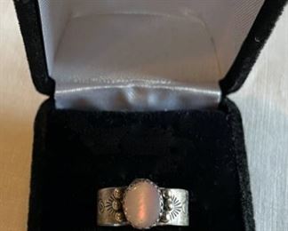 HALF OFF! $25.00 NOW, WAS $50.00..................Vintage Sterling Ring with pink Moonstone, Ring Size 8 (C210)
