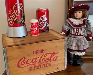 $20.00.................Coca Cola Crate, Lamps and Doll (C167)