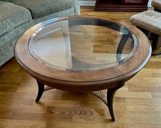 HALF OFF! $100.00 NOW, WAS $200.00................ SOLID Coffee Table with beveled glass 39" diameter, 20" tall (C145)F