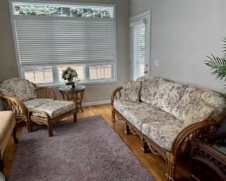 $800.00..................7 Piece Set: sofa, chair, ottoman, 3 tables and rug (C140)