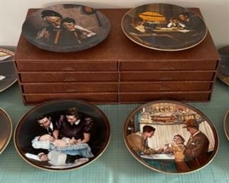 CLEARANCE ! $20.00 NOW, WAS $80.00...............8 Norman Rockwell Plates and Holder (C115)
