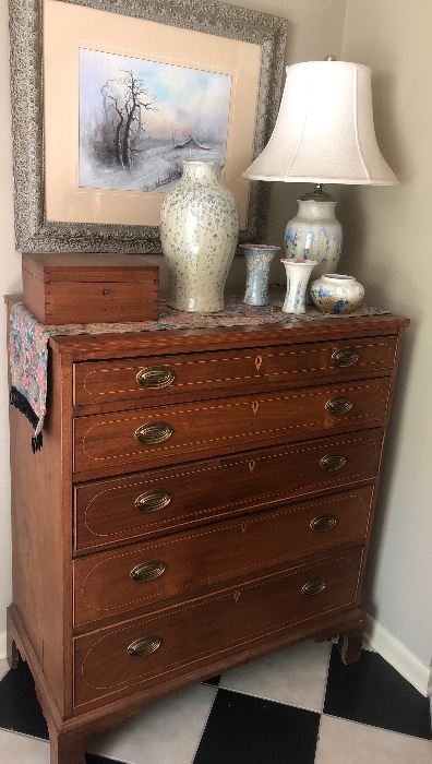 Early Walnut 5 Graduated  Drawers Inlaid Chest
Stephens Crystalline Pottery