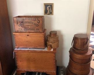 ADVERTISING BOXES/BLANKET CHESTS/FIRKINS