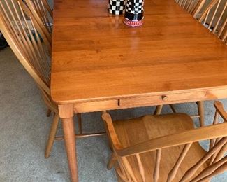 Walter of Wabash dining room table, 2 leaves, 8 chairs  64"L x 38"W     2 leaves 15" x 38" each