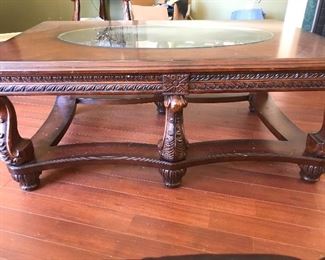 Carved Glass Top Coffee Table