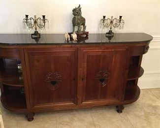 ANTIQUE DUTCH SIDEBOARD, NOTE ROUNDED SHELVES AND DRAWER ON EACH END  HAS MARBLE TOP GREAT CONDITION