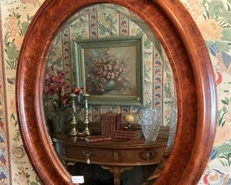 Round burled wood mirror