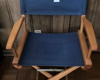 One of two blue director's chairs