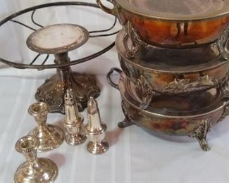 Silver plate serving pieces.