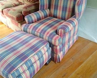 Great condition plaid chair and ottoman.