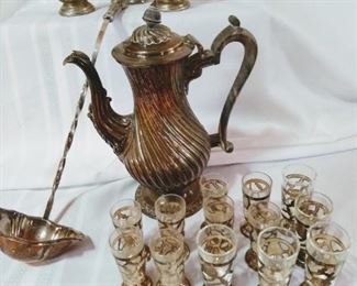 Coffee and tea silver plate pieces.