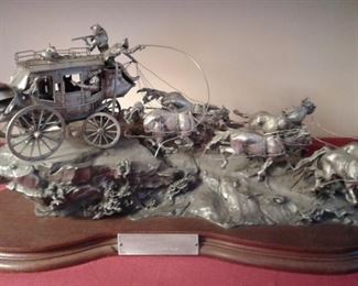 FLAT OUT FOR RED RIVER STATION STAGECOACH-23 POUNDS OF SCULPTED PEWTER! INCREDIBLE DETAIL. ALL PAPERWORK! VERY RARE LIMITED EDITION PIECE. CHILMARK! ARTIST-BOYETTE-KNOWN FOR HIS WESTERN ART.
