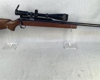 Serial - 118345D
Mfg - Winchester Model
Model - 52-22 L Target Rifle
Caliber - 22 LR
Barrel - 28"
Capacity - 1
Type - Rifle, Single Shot
Located in Chattanooga, TN
Condition - 3 - Light Wear
This lot contains a Winchester Model 52-22L Target rifle featuring a Tasco 6-24 power scope and a U.S. marked receiver. This rifle was the premier smallbore match rifle for years in the United States and was known as the "King of .22s". This particular example features the classic bottom railed target stock and the heavy contoured barrel.